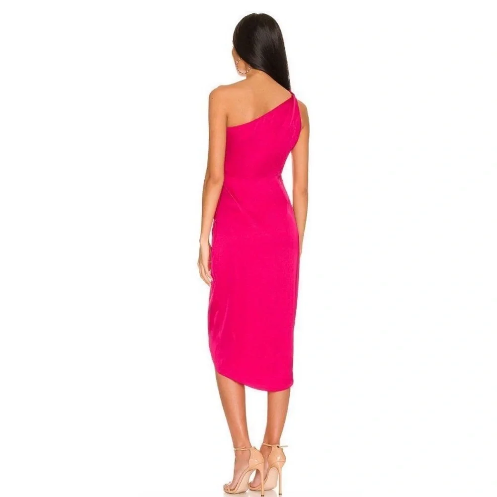 AMUR Deena Dress One Shoulder Midi Women’s 4 Cut Out Rosie Raspberry Hot Pink - Picture 5 of 13